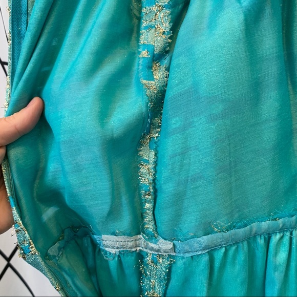 Vintage handmade 60s gold metallic peacock blue shift dress - Picture 12 of 12